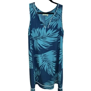 Santiki Hawaiian print  Dress Sz M Blue  w/ White Trim  vacation, travel - Picture 1 of 7
