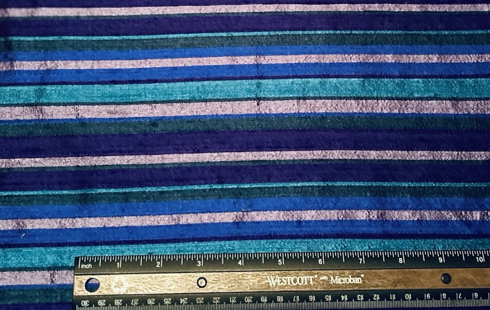Blue/Teal/Purple Dupioni Stripes 100% Silk Fabric 44" Wide By The Yard (SD-617C) - Image 1 of 4