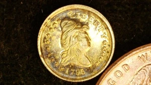 MINIATURMÜNZE 1795 FÜNF DOLLAR GEDECKELTE BÜSTE GOLDPLATTE über STERLINGSILBER - Bild 1 von 2