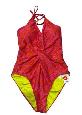 全新带标签 Trina Turk TRELLIS PLUNGE ONE PIECE 泳装吊带全新 184 美元 10 码 (S7) — 第 1/4 张图片