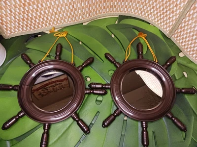 Lot of 2 ~ Vintage Ship Steering Wheel Mast Mirrors ~ Japan ~ Nautical Maritime - Image 1 of 4