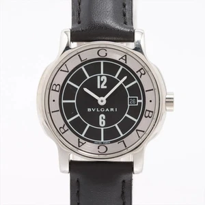 Bvlgari Solo Tempo ST29S SS SS y cuero QZ esfera negra - Imagen 1 de 8