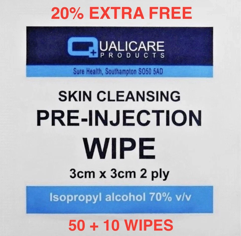 60 Alcohol Wipes. Sterile Antiseptic Skin Pads. Pre Injection Disinfectant Swabs - Image 1 of 1