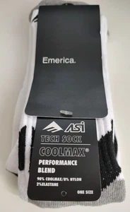 Calze Emerica Asi Tech Coolmax Performance bianche taglia unica nuove con etichette skateboard - Foto 1 di 9