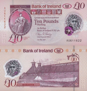 Northern Ireland 10 Pound Sterling 2017 P 91 Polymer UNC Bank of Ireland - Picture 1 of 3