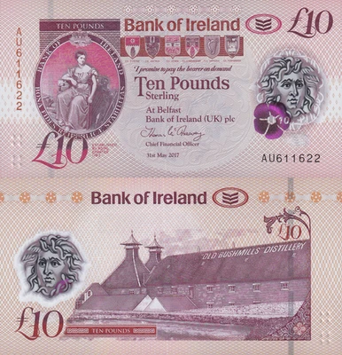 Northern Ireland 10 Pound Sterling 2017 P 91 Polymer UNC Bank of Ireland - Image 1 of 3