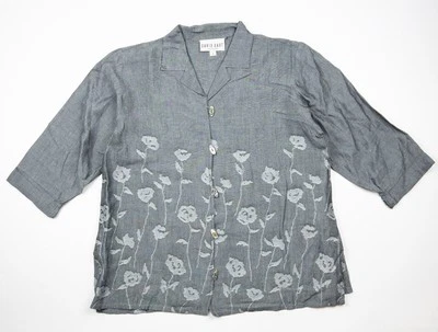 Camisa para mujer David Dart Collection pequeña gris floral manga larga botón vintage Foto 1 de 4