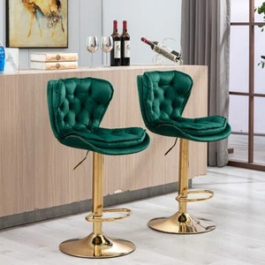 2 Set Velvet Bar Stools Adjustable Swivel Barstools Counter Height Bar Chairs - Picture 1 of 13
