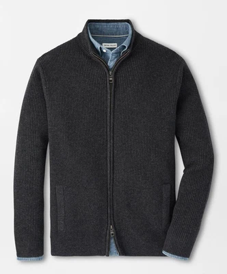 NEW MENS PETER MILLAR GOLF L/S CRESCENT FULL ZIP SWEATER, MEDIUM, CHARCOAL - Image 1 of 2