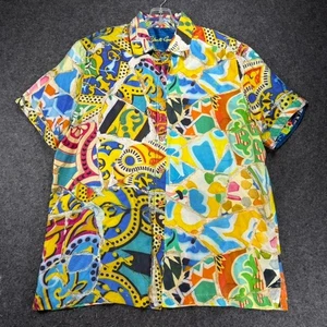 Robert Graham Shirt Mens L Classic Fit Mosaic Tile Print Button Up 100% Silk - Picture 1 of 10