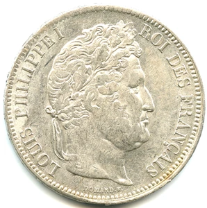 5 francs argent Louis Philippe I 1841 W , coin bouché n°7256 - Foto 1 di 2