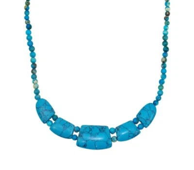 Collar Piedra Turquesa con Piedras Grandes Delante, Cuello Pequeño Cuentas Redondas Nuevo Foto 1 de 4