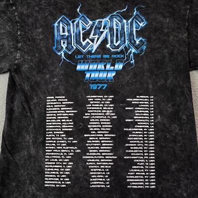 Camisa ACDC masculina média preta casual concerto 77 turnê mundial rock music nova com etiquetas - Imagem 1 de 4
