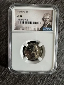 1967 SMS 5C Jefferson Nickel 5c MS67 NGC - Picture 1 of 2
