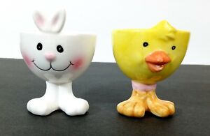 Easter Theme Egg Cups Bunny Rabbit Chick Set Ceramic Hand Painted