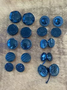 10 pairs of small vintage black glass mourning buttons, various patterns - Picture 1 of 21