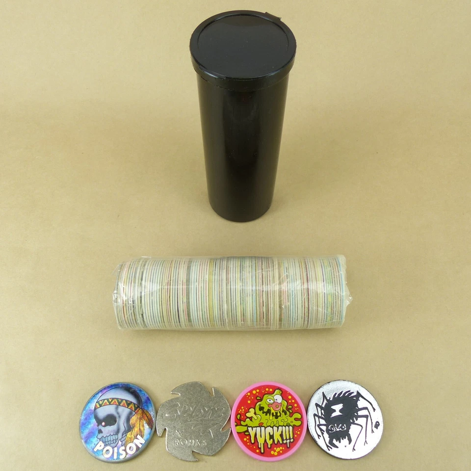 100 Pogs + 4 Slammers + Pog Tube 1990s Retro Nostalgia! Pog Game Ready To Play - Image 1 of 1