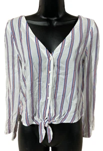 Divided by H&M Womens Cropped Top Size 2 V-neck Striped Shirt New Long Sleeve - Picture 1 of 11