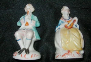 PAIR OF VINTAGE OCCUPIED JAPAN PORCELAIN FIGURINES, MAN & WOMAN MUSICIANS - Picture 1 of 6