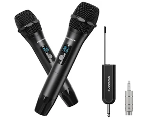 2x Wireless Microphone Dual Cordless Handheld Dynamic Mic to 200ft Rechargeable - Picture 1 of 8