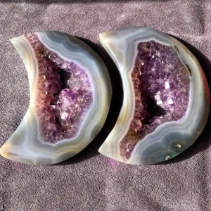 2PC 870G Natural Amethyst agate Moon Quartz Crystal Mineral Specimen Healing - Bild 1 von 20