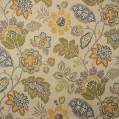 BRAEMORE KAZOO AMBER SAND JACOBEAN FLORAL LINEN MULTIPURPOSE FABRIC 1 YARD 54"W - Image 1 of 4