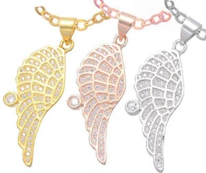 Crystal Guardian Angel Wing Necklace Pendant Silver, Gold or Rose Gold Plated  - Picture 1 of 4