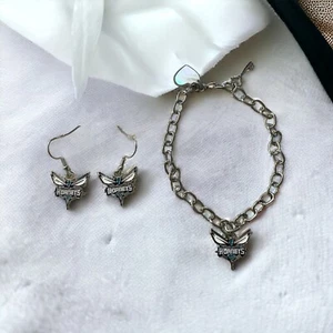 Charlotte Hornets Bracelet and Dangle Earrings-Stainless Steel & Nickel Free - Picture 1 of 1