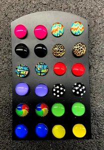 SPECIAL OFFER.12 pair of hand made silver plated 10 mm acrylic/glass earrings - Picture 1 of 7