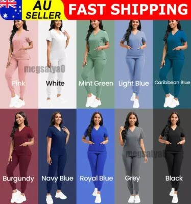 Stretch Summer Nurse Uniform Women Scrub Set V-Neck Top & Jogger Pants Set - image 1 of 4