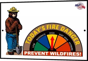 FIRE DANGER WARNING SIGN GAUGE ADJUSTS! 8"X12" METAL SMOKEY BEAR FOREST SERVICE - Picture 1 of 5