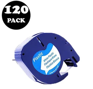 120 Pk DYMO Black on White Plastic LetraTag Labels 91331 91201 Tape 12mm x 4 m - Picture 1 of 1