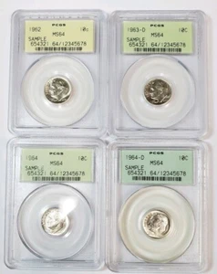 1962 - 1964 Lot of 4 Roosevelt Dimes PCGS Graded MS64 - Picture 1 of 2
