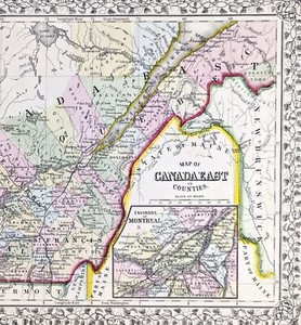 1867 Canada Map ORIGINAL Quebec Montreal Maine St Lawrence RAILROADS LARGE