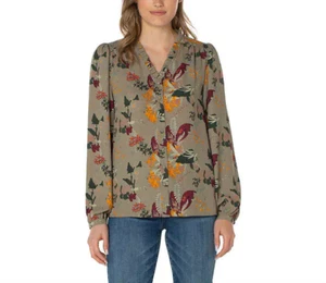 NWT Well Worn Women Long Sleeve V Neck Blouse Green Floral Size 2XL $60 4D043 - Picture 1 of 4