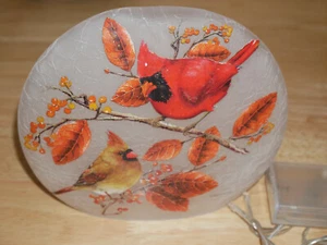 Stony Creek 7.0" Cardinal With Aspen Small Glass Lit Light Fall Birds - Novelty - Picture 1 of 7
