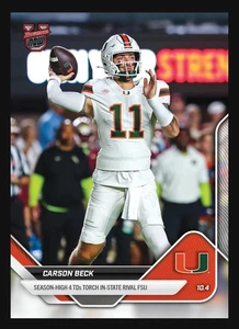 2025-26 Bowman U NOW Football Carson Beck #25 Season High 4 TDs Miami Hurricanes - Picture 1 of 2