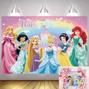 Princess Birthday Backdrop Rainbow Girls Party Photo Background Banner Decor - Picture 1 of 10