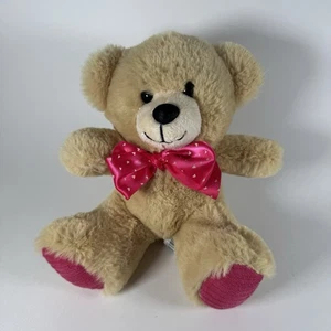 Dan Dee Plush Teddy Bear Brown Pink Ribbed Heart Bow 8" 2018 Toy - Picture 1 of 10