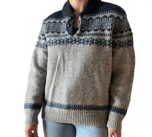 L.L.Bean Lambs Wool Men's Medium Pullover Cardigan Sweater Winter Warm - Picture 1 of 6