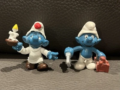 Vintage Smurf Figures Candle Smurf & Plumber Smurf Lot of 2 1970s/1980s - Image 1 of 4