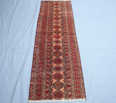 Alfombra nómada vintage 2x6 elegante corredor turcomano afgano - diseño geométrico rojo Gul Foto 1 de 4