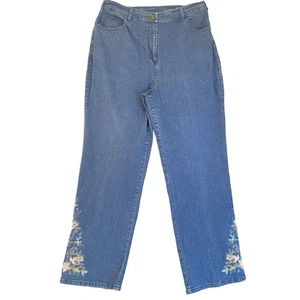 Vintage Denim & Co Sz. L High Waist Blue Wash Stretch Embroidery Floral Jeans - Picture 1 of 7