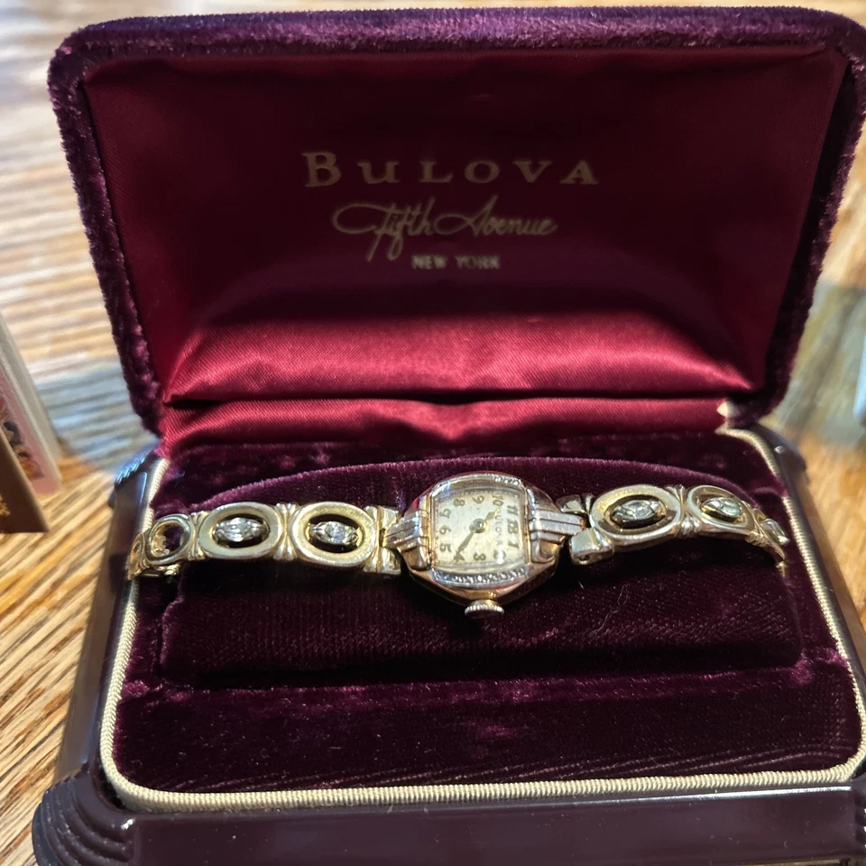RELOJ PULSERA BULOVA 68K 17 JOYAS VINTAGE MUJER Mantiene el Tiempo Excelente 14k GF Foto 1 de 4