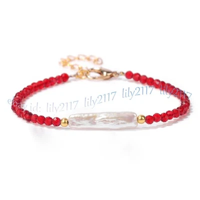 Brazalete de perlas Biwa blancas naturales cuentas redondas de espinela facetada de 3 mm 7,5"" Foto 1 de 4