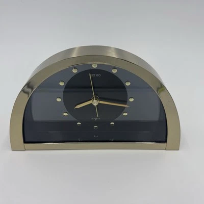 Vintage Seiko QQZ137G Half Moon Gold Black/desk/Mantle Clock Tested Working - Image 1 of 4