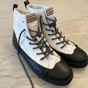 Hunter X Target High Top Black Rubber Dipped White Canvas Boots M12 W14 - Picture 1 of 8