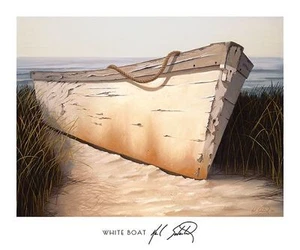 BOAT ART PRINT White Boat Karl Soderlund - Picture 1 of 1