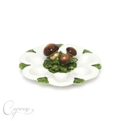 BASSANO KERAMIK EIERTELLER SERVIERPLATTE 24 CM PILZE 3D AUS ITALIEN NEU - Bild 1 von 3