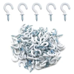 100Pcs Vinyl Coated Metal Cup Hook 1/2", Screw-in Ceiling Hooks for Hanging (Whi - Picture 1 of 3